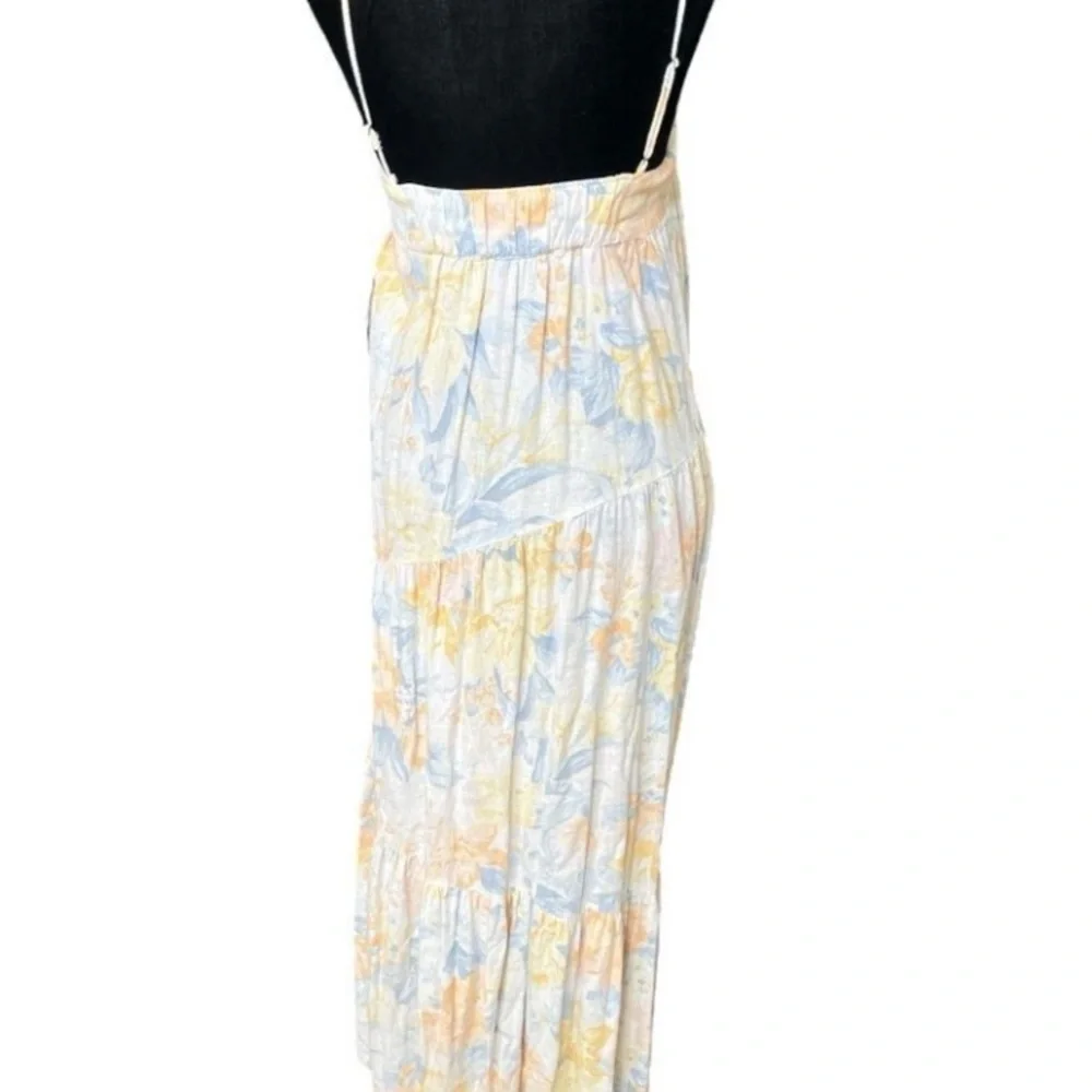 Abercrombie & Fitch Charlie linen maxi dress pastel yellow and blue size M Tall